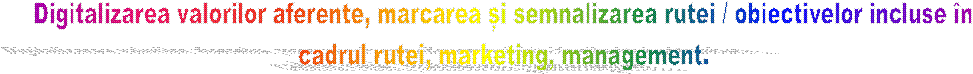 Digitalizarea valorilor aferente, marcarea și semnalizarea rutei / obiectivelor incluse �n
cadrul rutei, marketing, management.