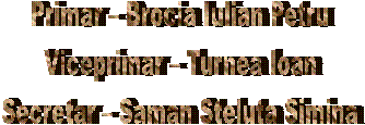 Primar � Brocia Iulian Petru
Viceprimar � Turnea Ioan
Secretar � Saman Steluta Simina
